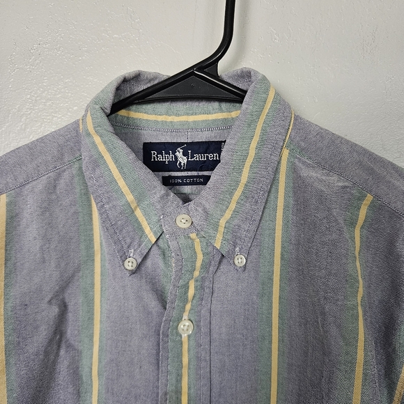 Ralph Lauren Men's 16-35 Striped Shirt Long Sleeve Button Up Blue Green Yellow - Picture 2 of 7